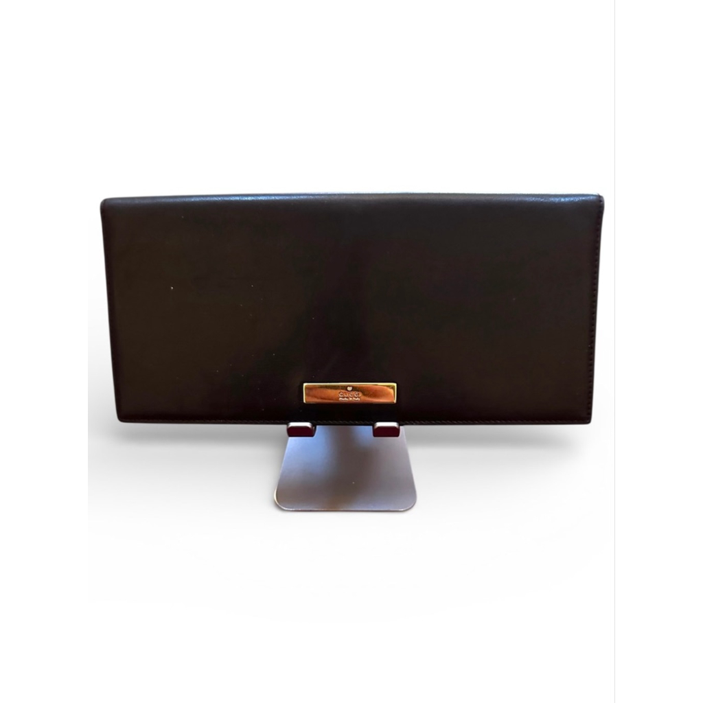 Gucci Black Leather & Gold Passport Holder / Oversized Wallet